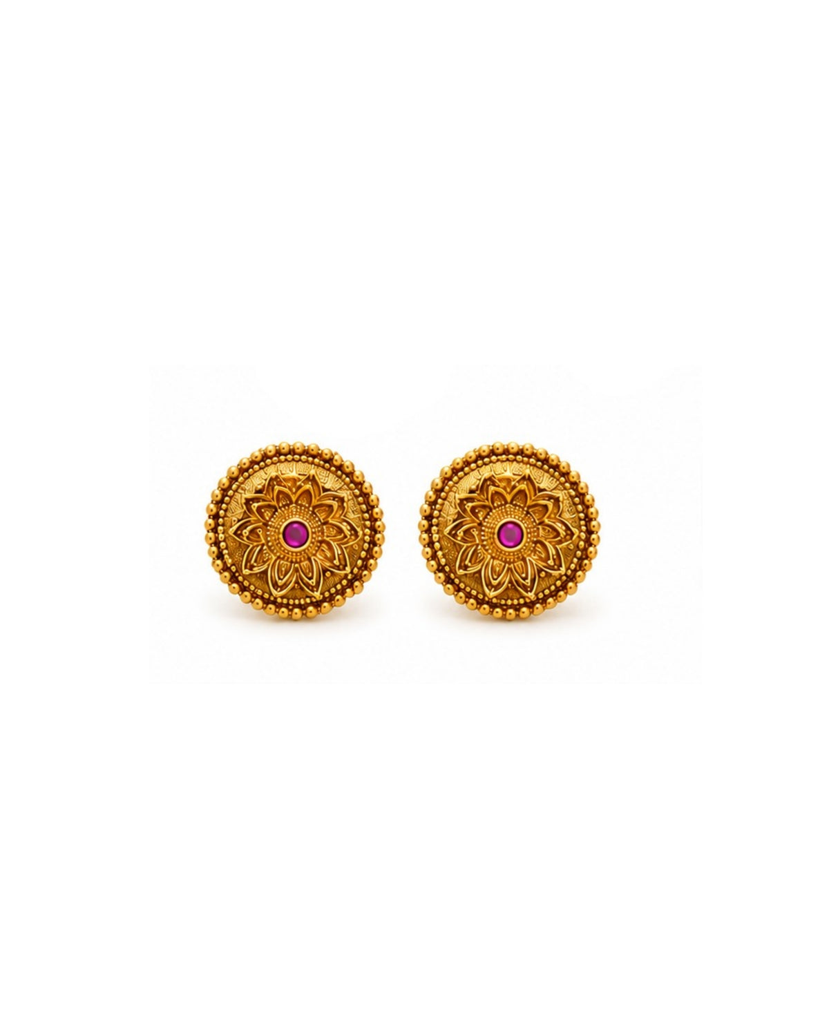 Floral Ruby Pendant Gold-Plated Necklace Set