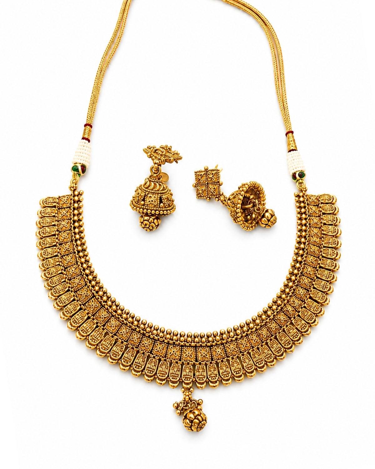 Gold-Plated Antique Broad Choker Necklace Set
