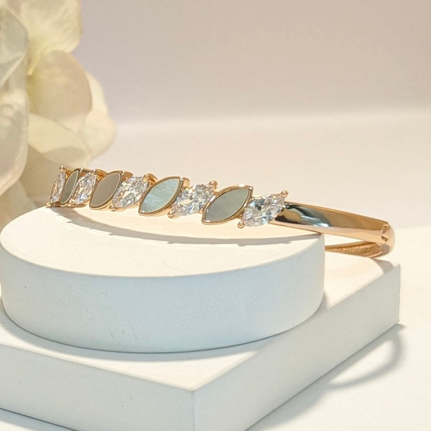 PRIMA DONNA SERIES - Brass Rose Gold Plated Bracelet Studded Mother of Pearl and 5A Zirconia