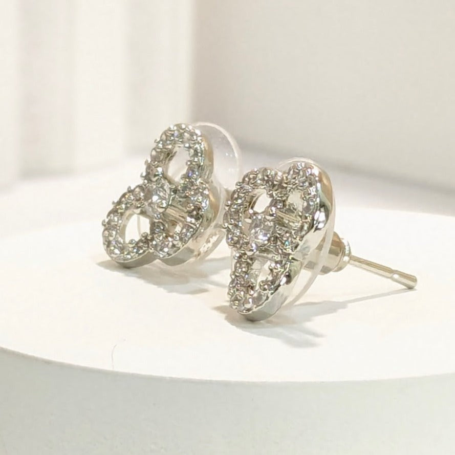 DIVA SERIES - Rhodium Plated AD Tri Circular Studs Earring