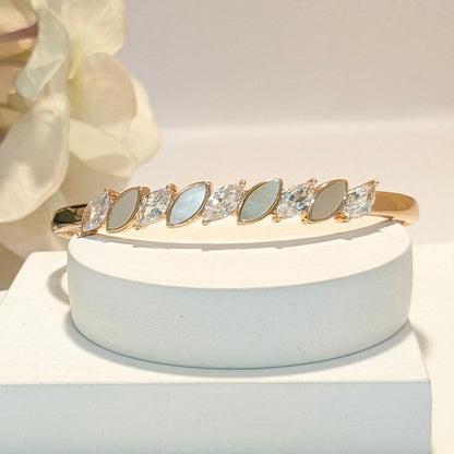 PRIMA DONNA SERIES - Brass Rose Gold Plated Bracelet Studded Mother of Pearl and 5A Zirconia