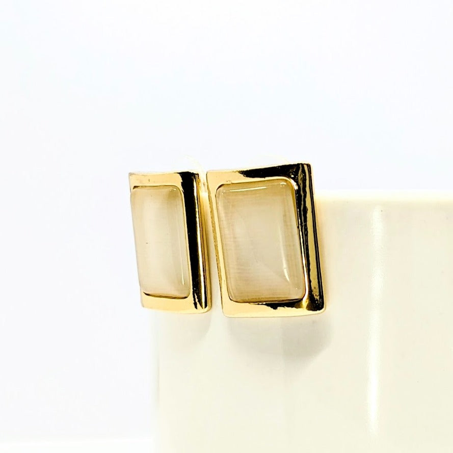 Mother of Pearl in 18k Gold Plated Big Rectangle Studs Earring