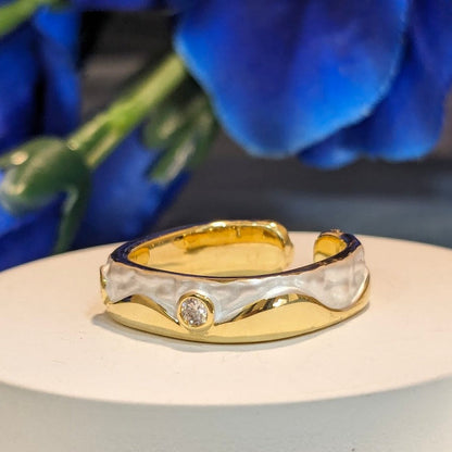 PRIMA DONNA SERIES - 18K Gold Plated Mother of Pearl with Round 5A Zirconia Brass Adjustable Finger Ring