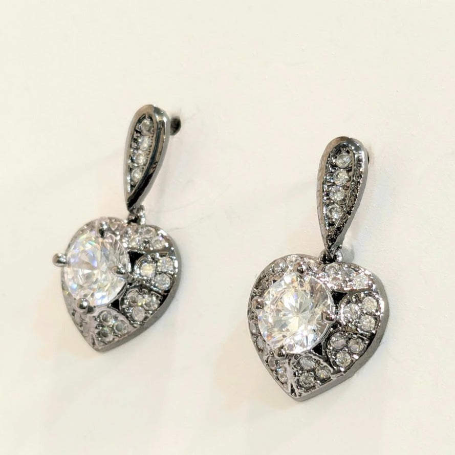 DIVA SERIES - Oxidized Heart Shaped AD with Solitaire Drops Earring