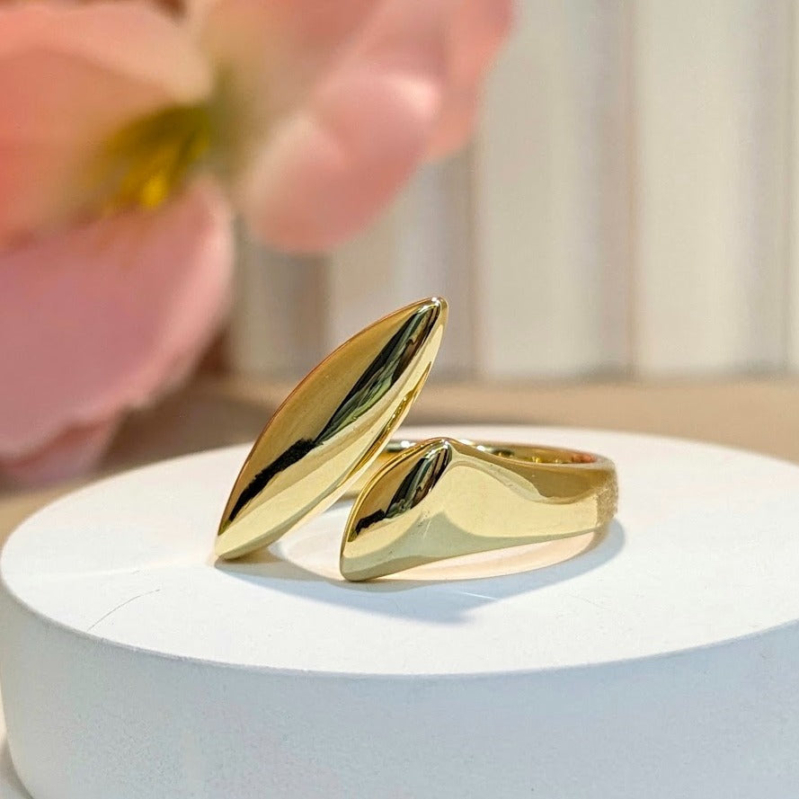 BOLD SERIES - Contemporary 2 Pointed Cornered Ovals 18K Gold Plated Adjustable Finger Ring