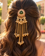22K Micron Gold Plated Pearl Beaded Festive Hair Accessory with Floral Detail