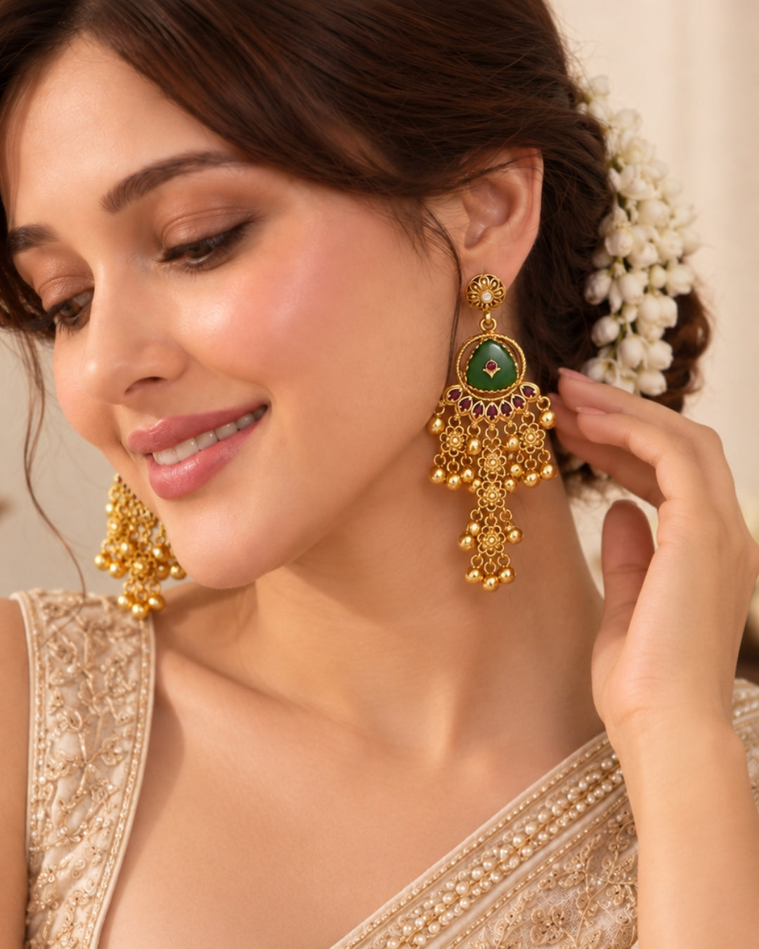 Gold plated Kashmiri Emerald Earrings set