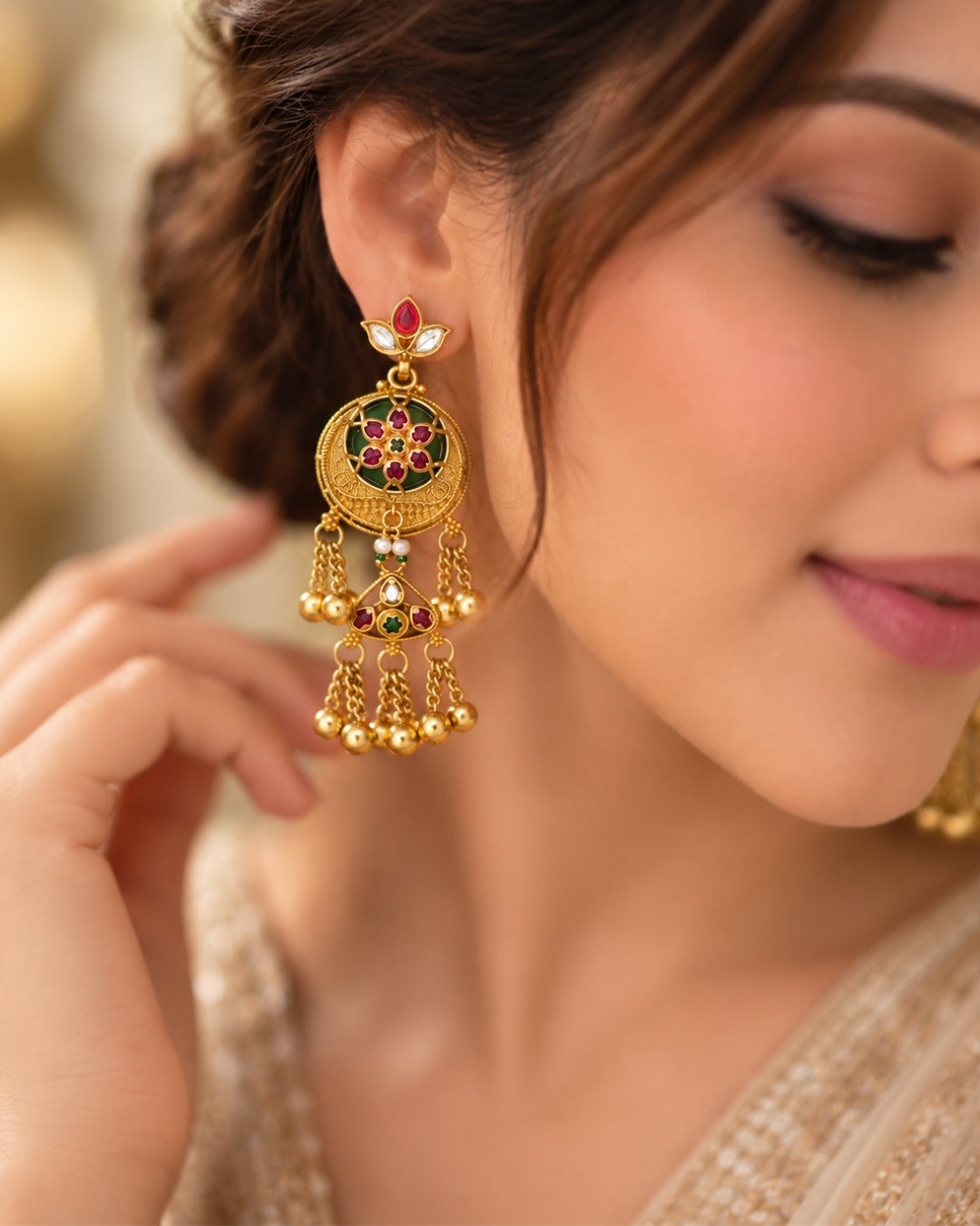 Traditional Kashmiri Green Stone Earrings