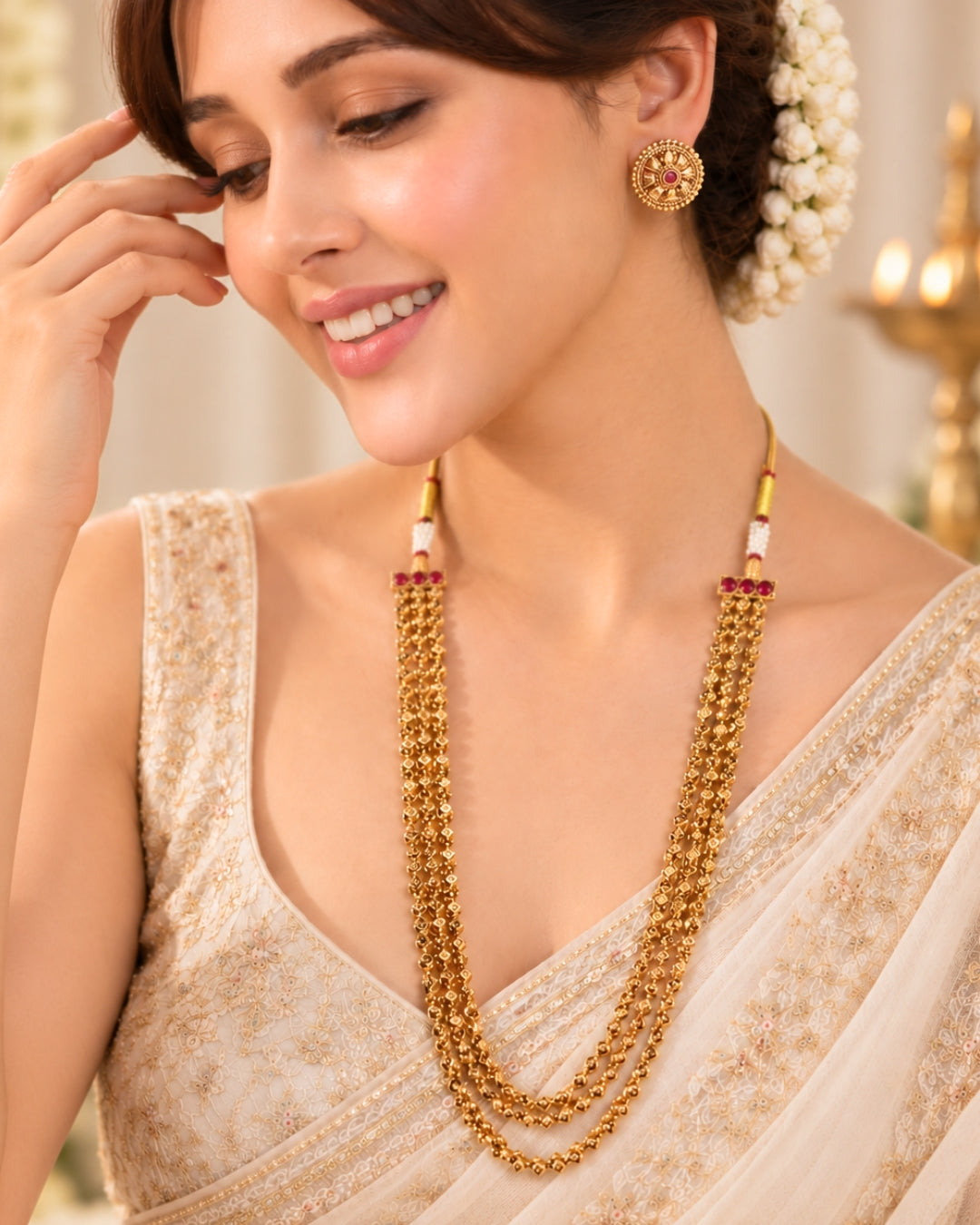Gold-Plated Multilayer Square Beaded Long Necklace Set