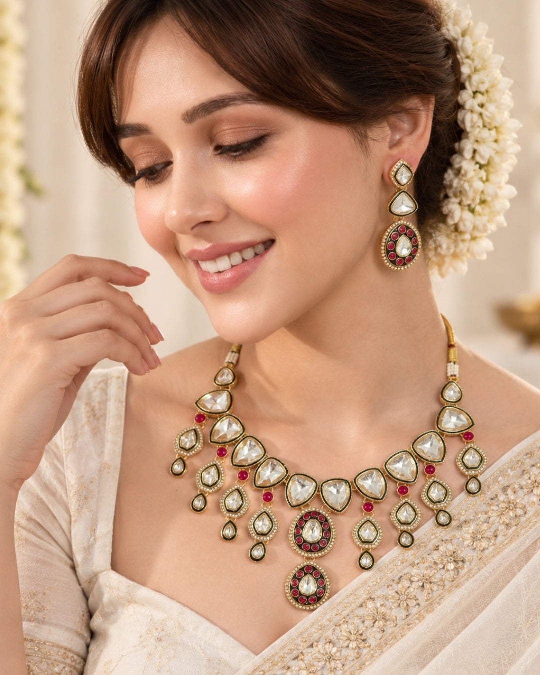 Kundan Studded Dangling Necklace & Earrings Set