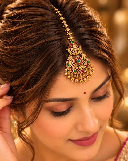 Temple Gold Plated Multicolor Stone Maang Tikka