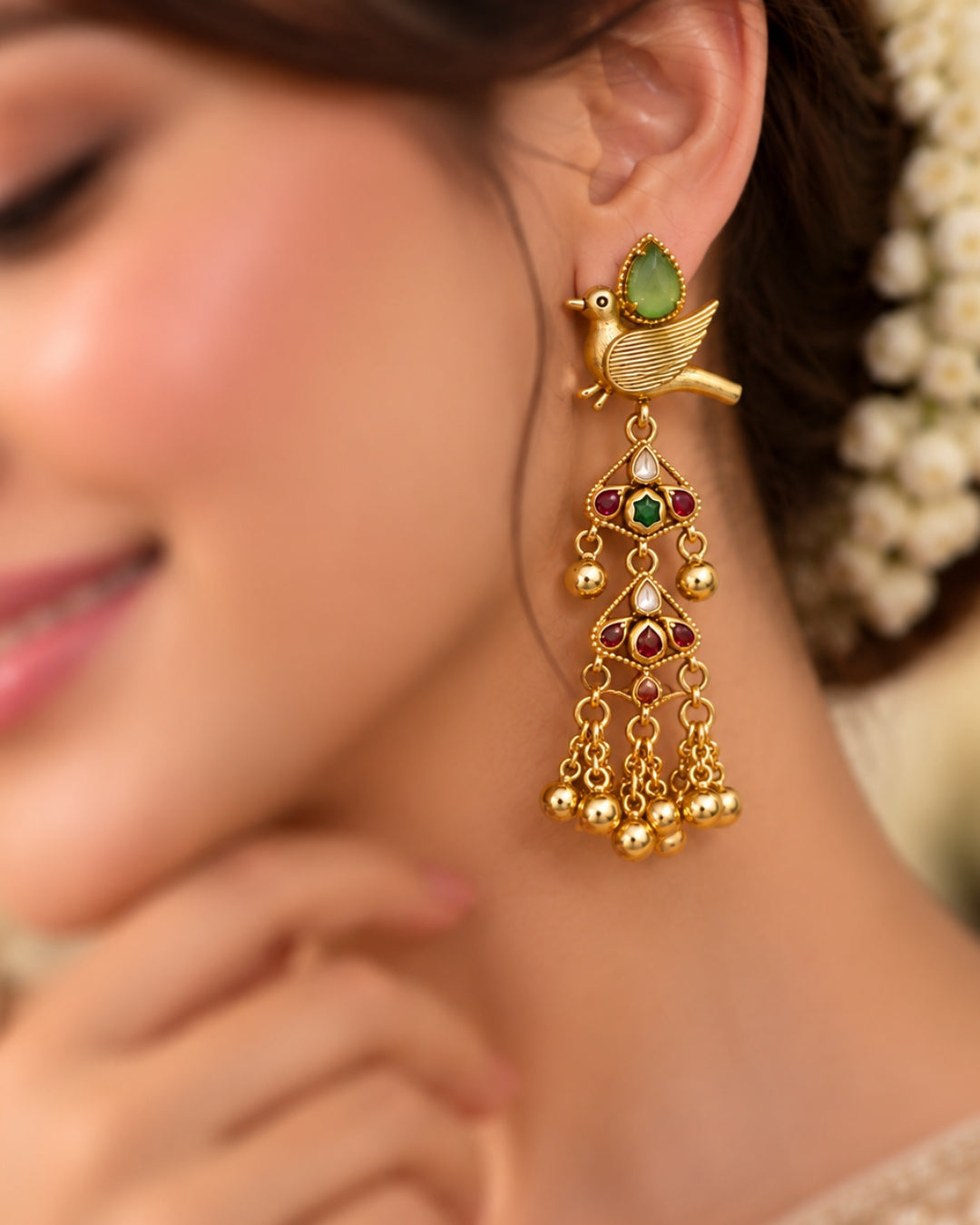 Kashmiri Bird-Inspired Long Drop Earrings