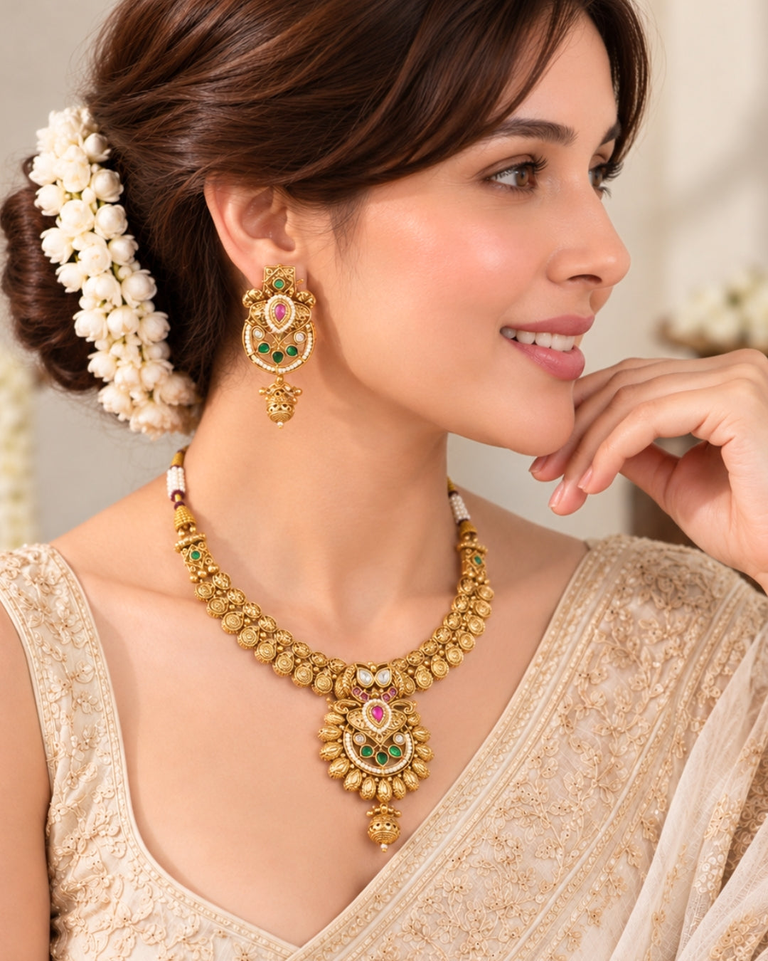 Gold Plated Traditional Necklace and Earrings Set