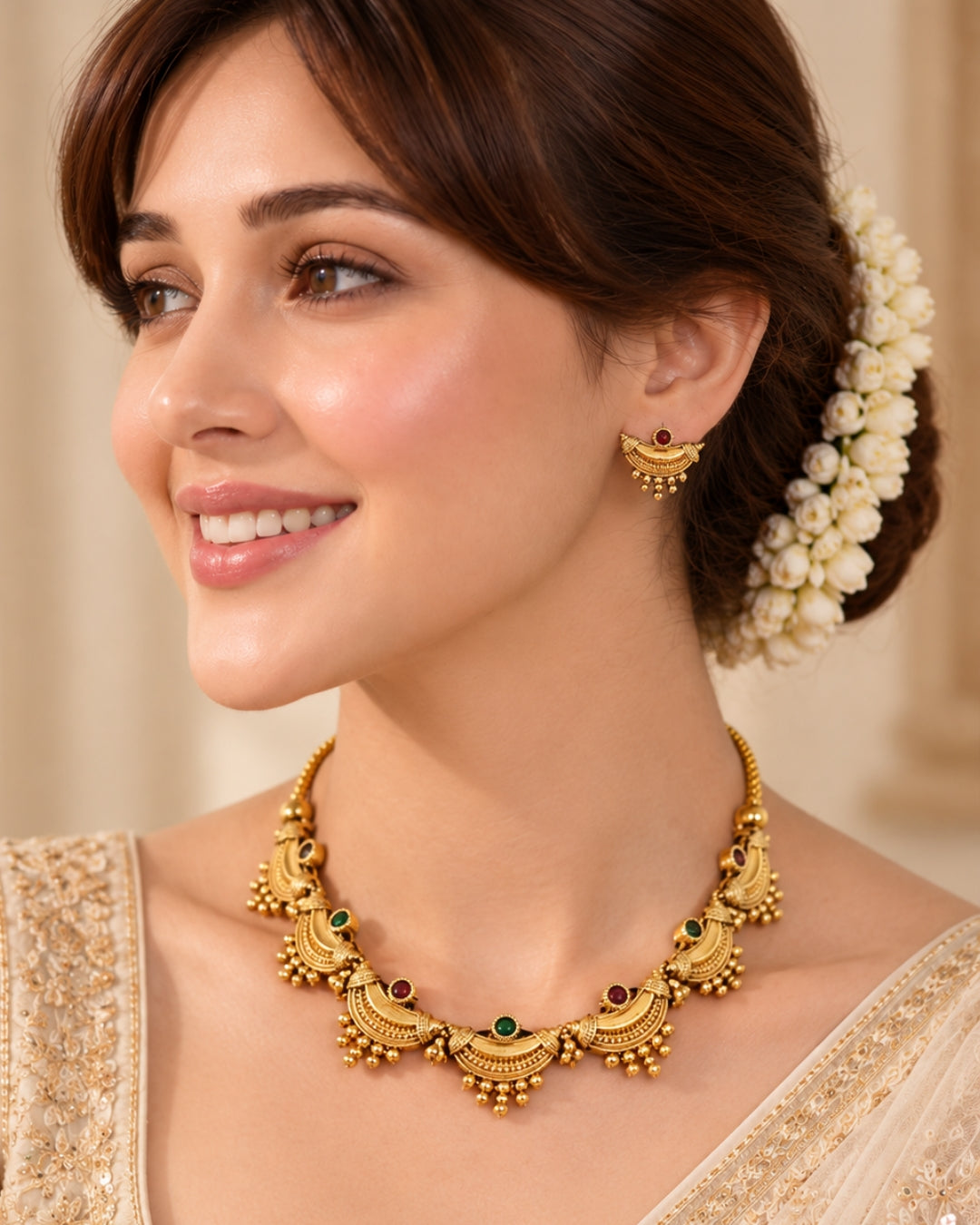 Traditional Gold Plated Crescent Necklace Set