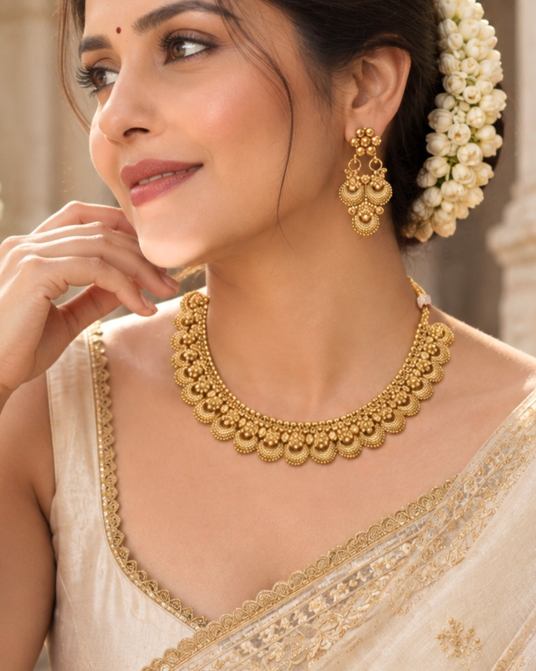 Traditional Gold Plated Necklace & Earrings set