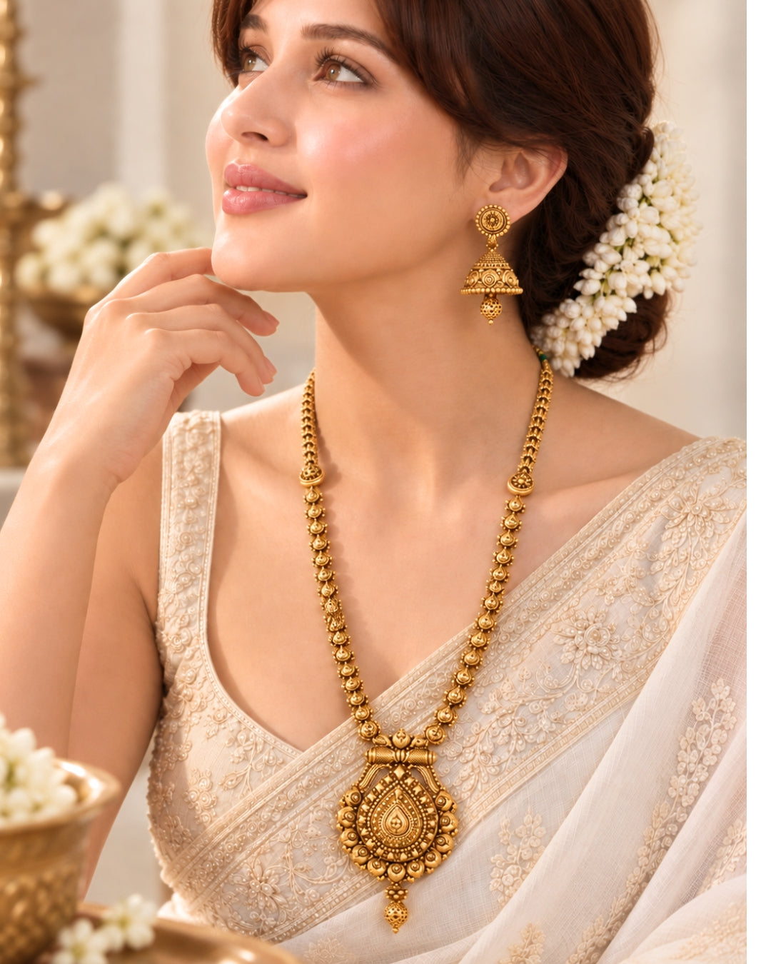 Long Traditional Gold-Plated Necklace Set with Jhumka