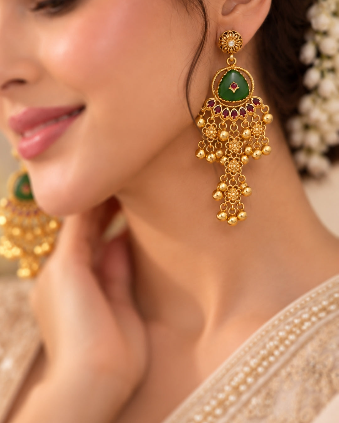 Gold plated Kashmiri Emerald Earrings set