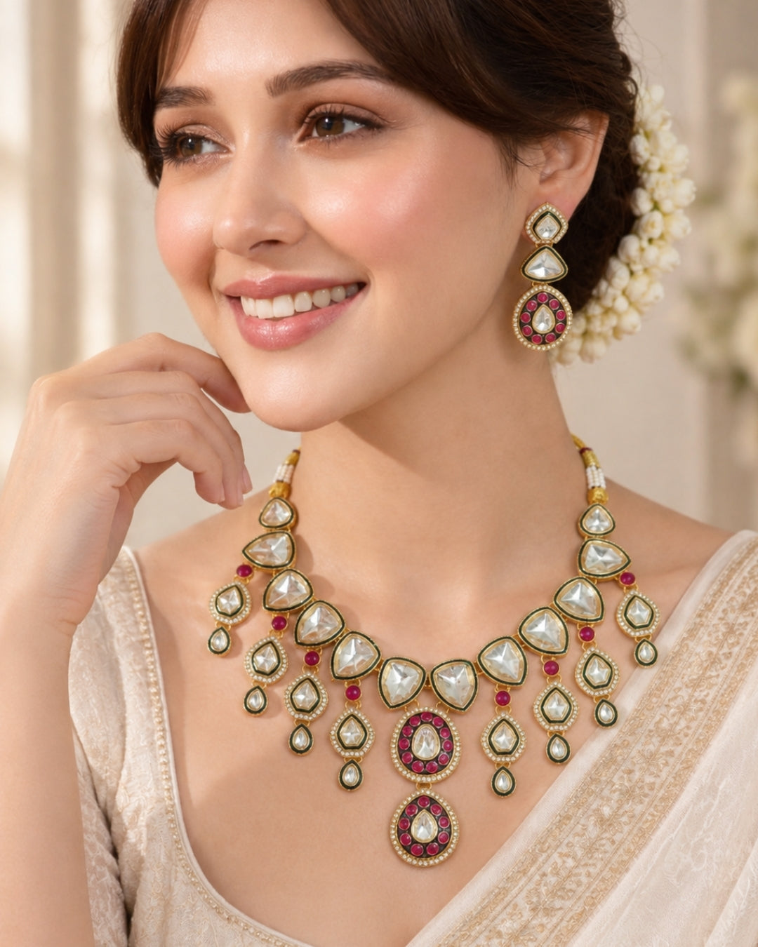 Kundan Studded Dangling Necklace & Earrings Set