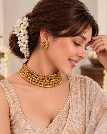 Traditional Gold-Plated Choker Necklace & Earrings Set