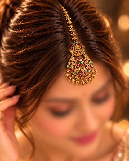 Temple Gold Plated Multicolor Stone Maang Tikka
