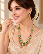 Jadau Gold Plated Emerald Ruby Pearl Detailing Traditional Necklace Set