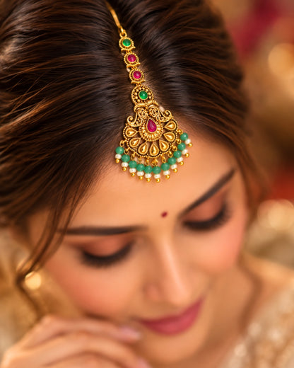 Handcrafted Gold Plated Multicolor Beads and Stones Maang Tikka