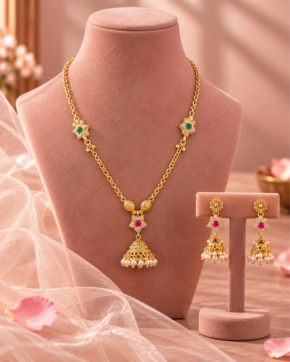 Green & Red Star Chain Jhumka Jewellery Set