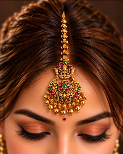 Temple Gold Plated Multicolor Stone Maang Tikka