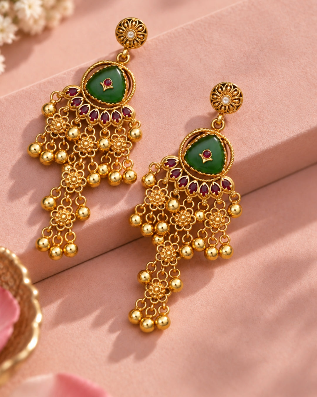 Gold plated Kashmiri Emerald Earrings set