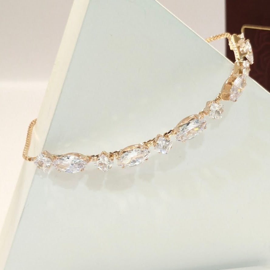 PRIMA DONNA SERIES - 5A Cubic and Eye Shaped Zirconia Rose Gold Plated Brass Linear Chain Bracelet