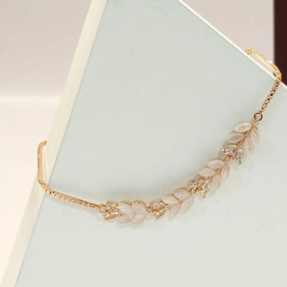 PRIMA DONNA SERIES - Leafy White Crystals with 5A Zirconia Rose Gold Plated Brass Chain Bracelet