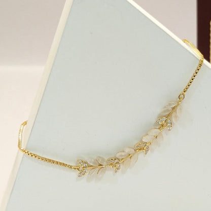 PRIMA DONNA SERIES - Leafy Beige Crystals with 5A Zirconia in 18k Gold Plated Brass Chain Bracelet