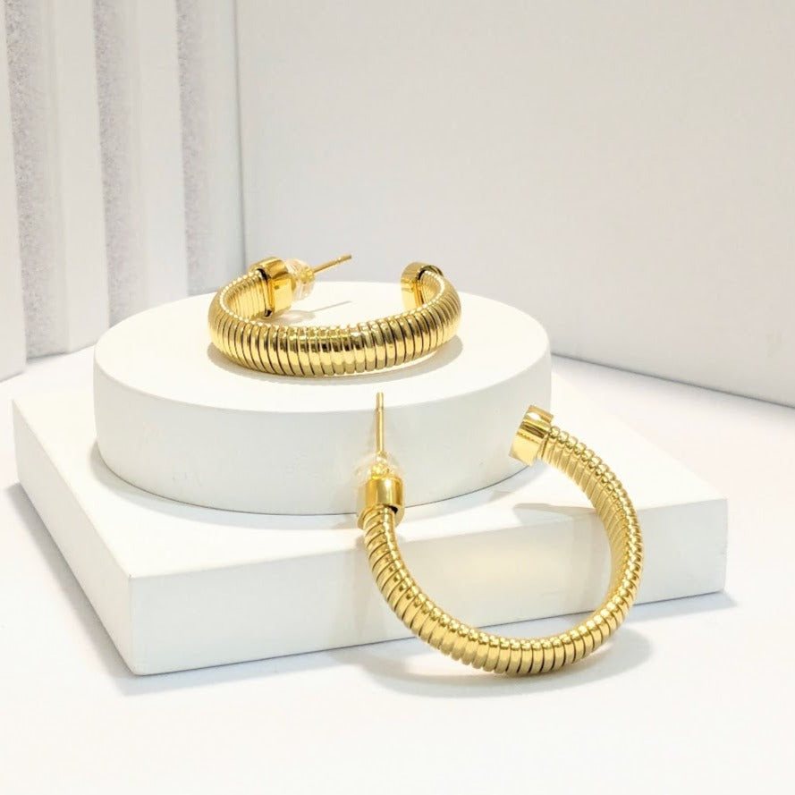 18k Gold Plated Anti Tarnish Water Proof Spring Like Hoop Earring