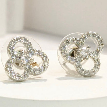 DIVA SERIES - Rhodium Plated AD Tri Circular Studs Earring