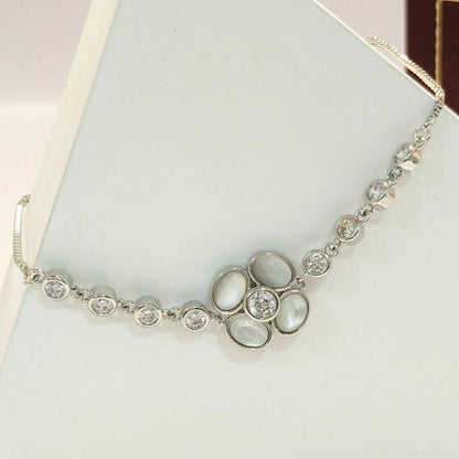 PRIMA DONNA SERIES - Rhodium Plated Brass Chain Bracelet with Flower shaped Mother of Pearl and 5A Zirconia