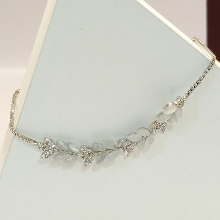 PRIMA DONNA SERIES - Rhodium Plated Brass Chain Bracelet with Leaf shaped Crystals and 5A Zirconia