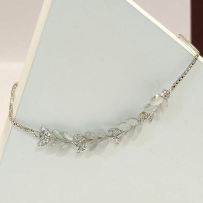 PRIMA DONNA SERIES - Rhodium Plated Brass Chain Bracelet with Leaf shaped Crystals and 5A Zirconia