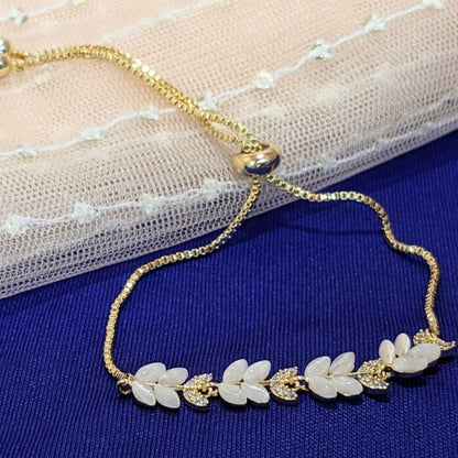 PRIMA DONNA SERIES - Leafy Beige Crystals with 5A Zirconia in 18k Gold Plated Brass Chain Bracelet