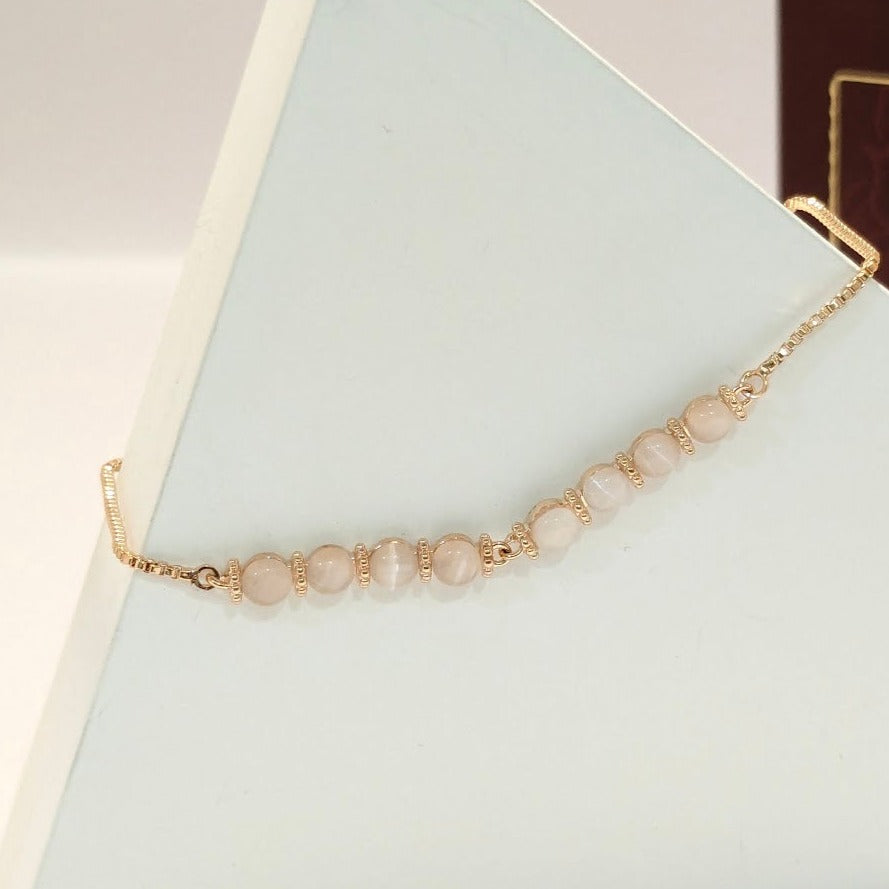 PRIMA DONNA SERIES - Linear Rose Gold Plated Brass Chain Bracelet with Fine Crystal Balls