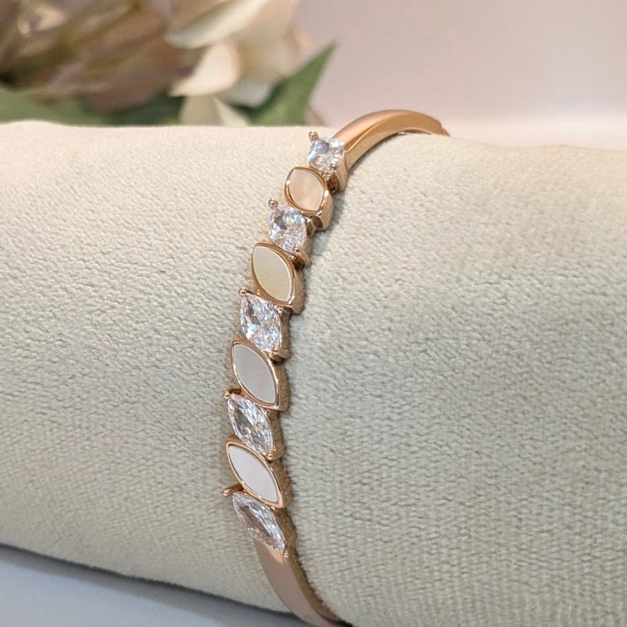 PRIMA DONNA SERIES - Brass Rose Gold Plated Bracelet Studded Mother of Pearl and 5A Zirconia