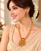 Rubby Studded Laxmi Pendant Temple Set