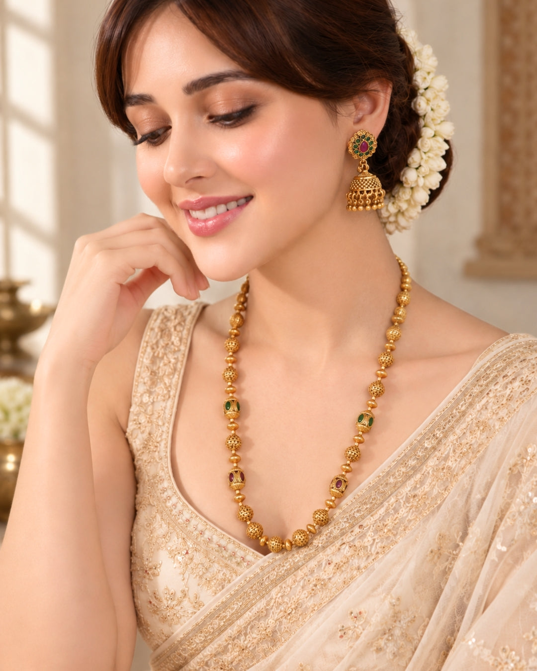 Kemp Stone Studded Slope Down Beaded Necklace Set