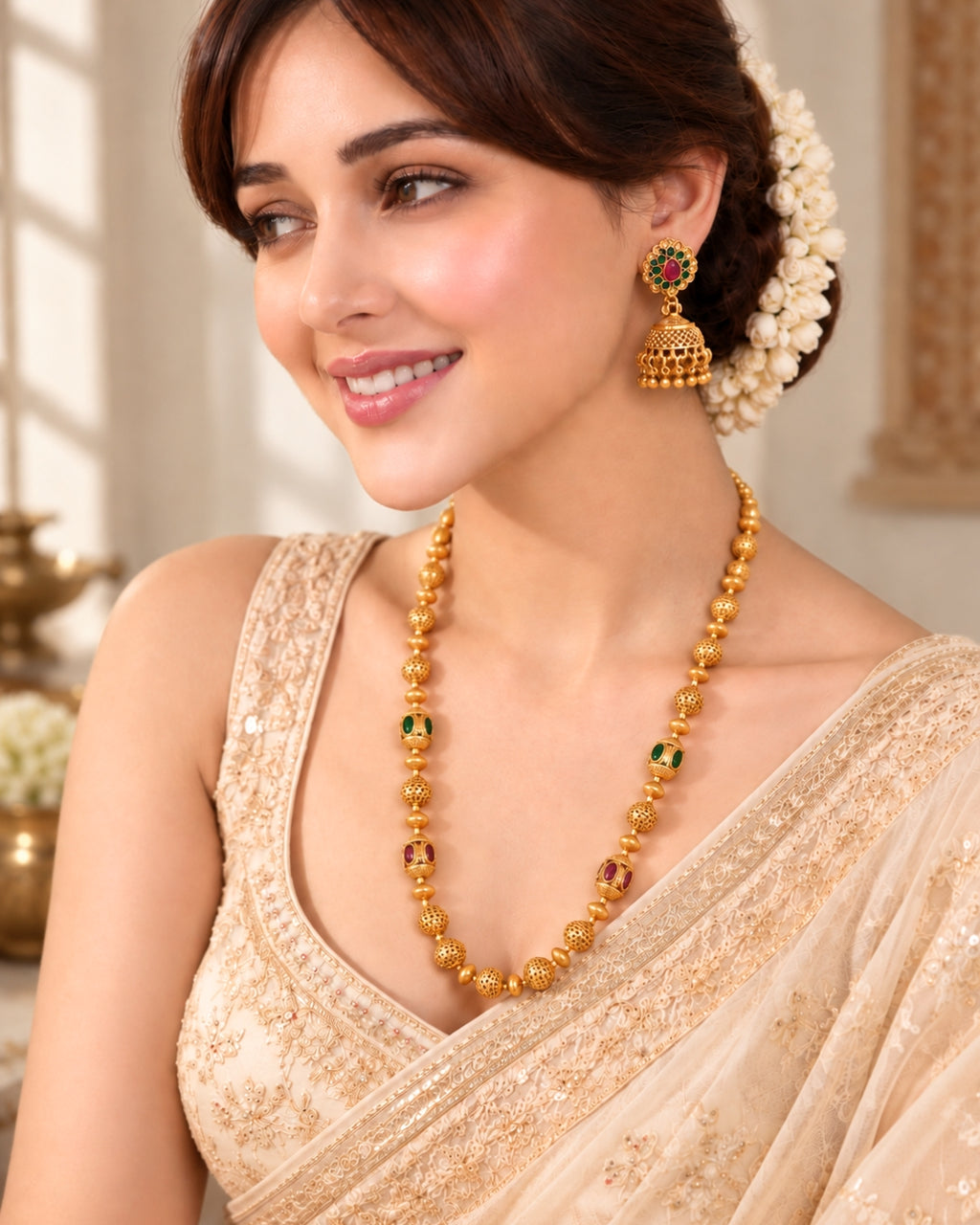 Kemp Stone Studded Slope Down Beaded Necklace Set