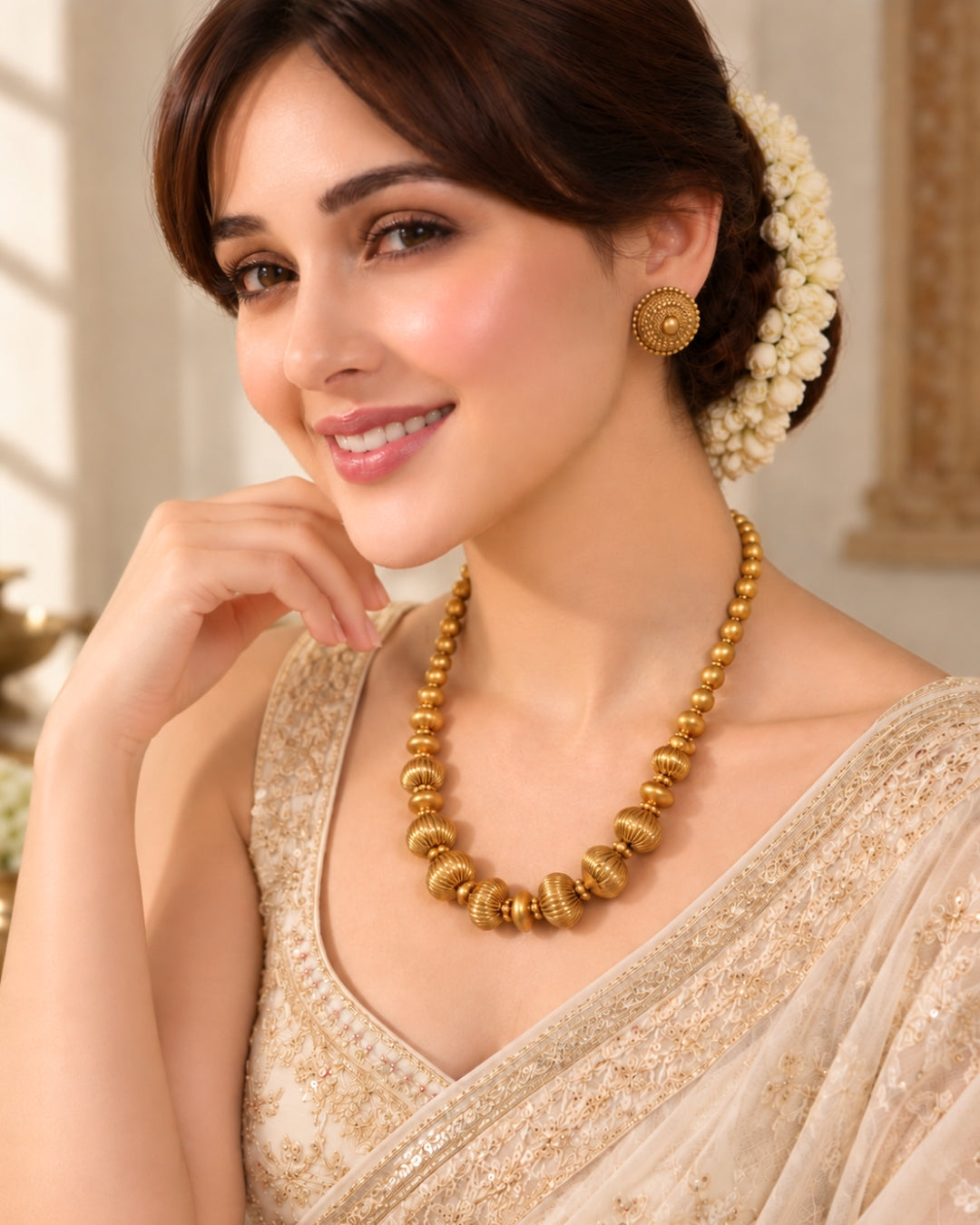 Oval Slope Down Beaded Brass Necklace Set