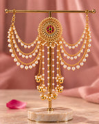 22K Gold Plated Pearl Beaded Hair Accessory with Floral Detail