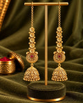 Women Traditional Brass 22K Micron Gold Plated Chain Jhumka Earrings