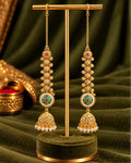Women Brass 22K Micron Rajwadi Gold Plated White Beaded Chain Jhumka Earrings