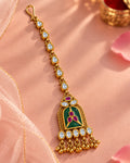 Brass Emerald & White Stone Beaded Gold-Plated Maang Tikka