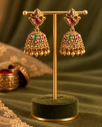 Traditional Gold-Plated Multicolour stones Jhumka Earrings