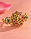 Brass Gold Plated Floral Jadau Double Floral Finger Ring